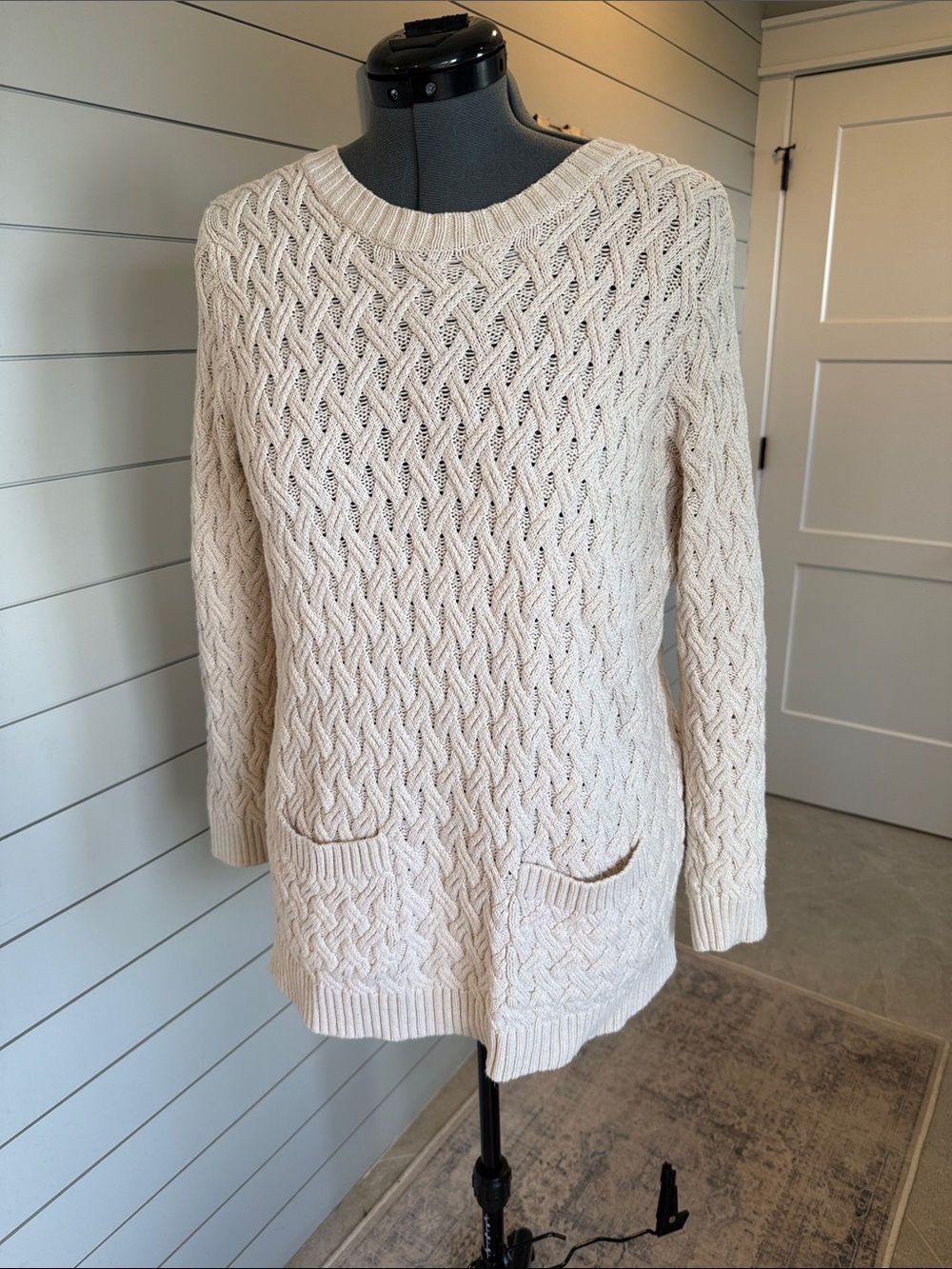 JEANNE PIERRE Cream Cable Knit Pocket Sweater